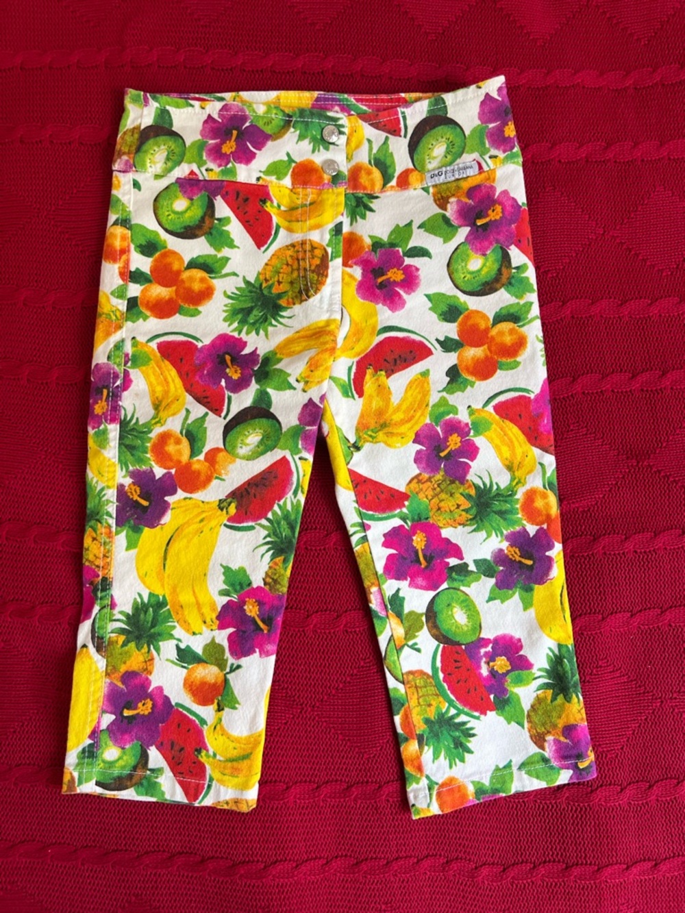 Kids Dolce & Gabbana White Capri Leggings with Multicolor Tropical Fruit Print